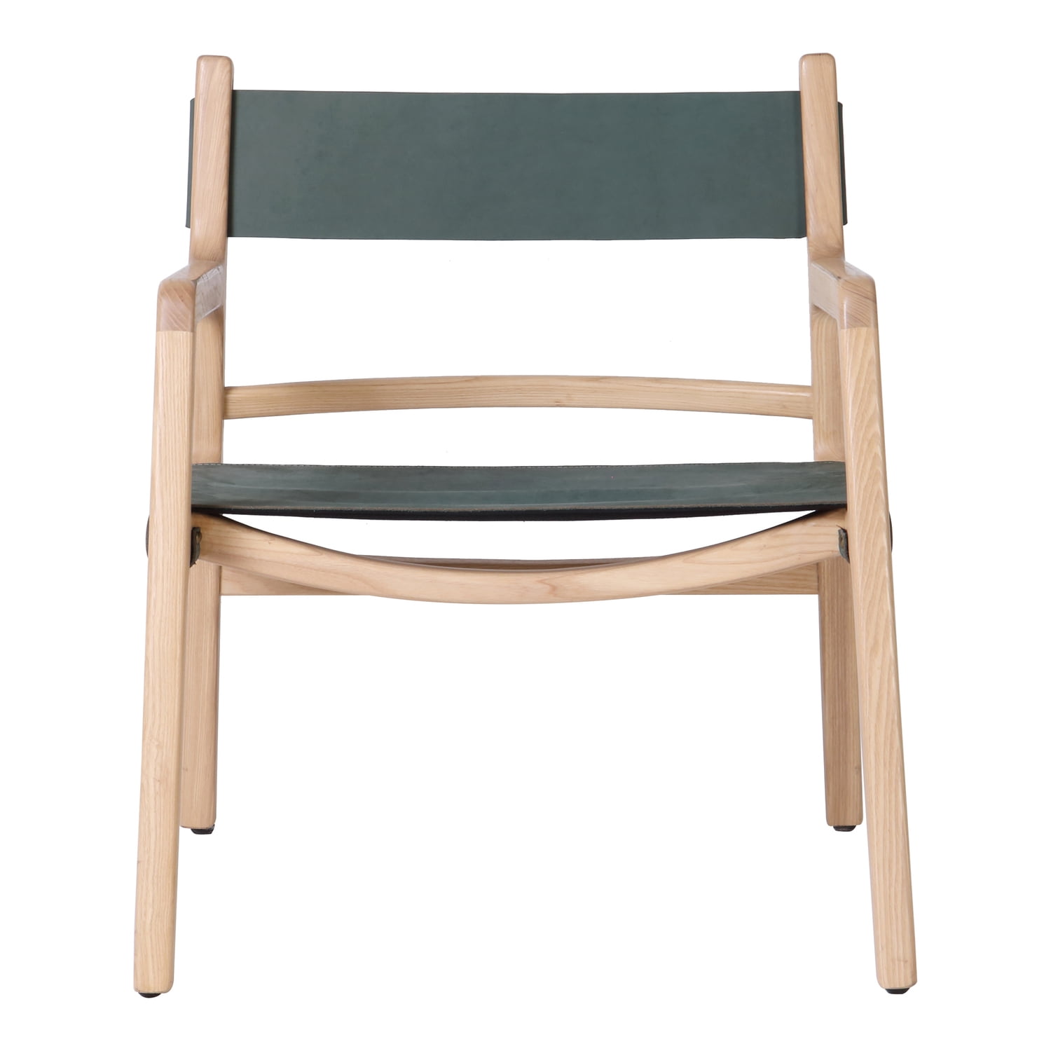 Minimalist Beige Leather and Ash Wood Accent Chair