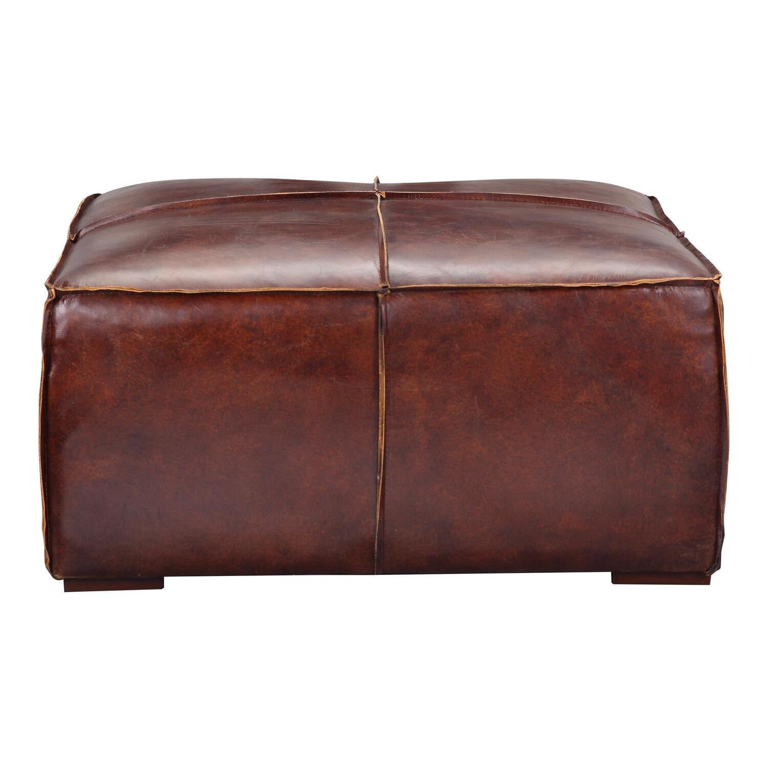 Stamford Square Brown Leather Ottoman with Wood Frame