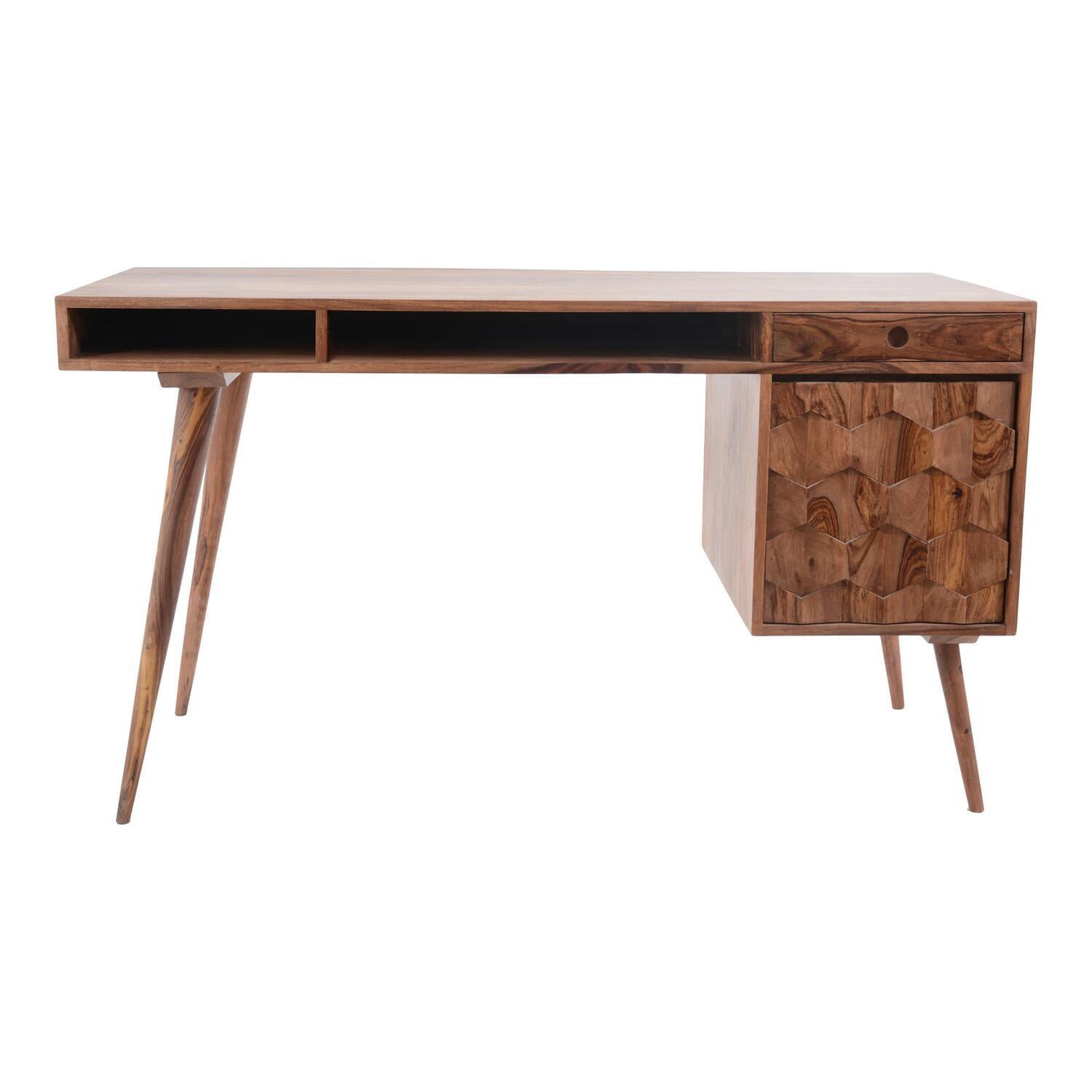Executive Sheesham Wood Mid-Century Modern Office Desk with Drawers
