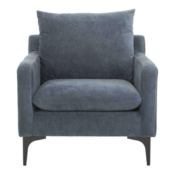 Moe's Home Collection Paris Modern Fabric Armchair with Steel Legs in Blue