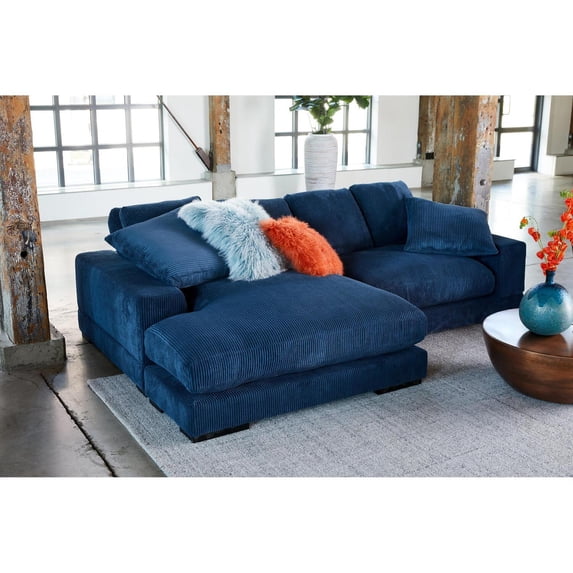 Plunge Sectional Navy Blue-Color:Light Blue,Style:Transitional