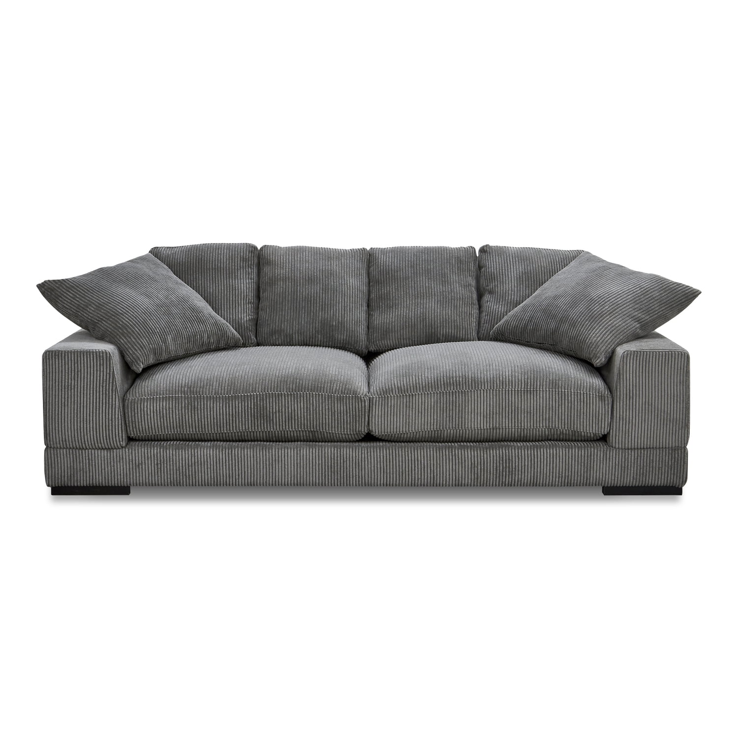 Gray Corduroy Polyester Sofa with Ottoman and Wood Frame