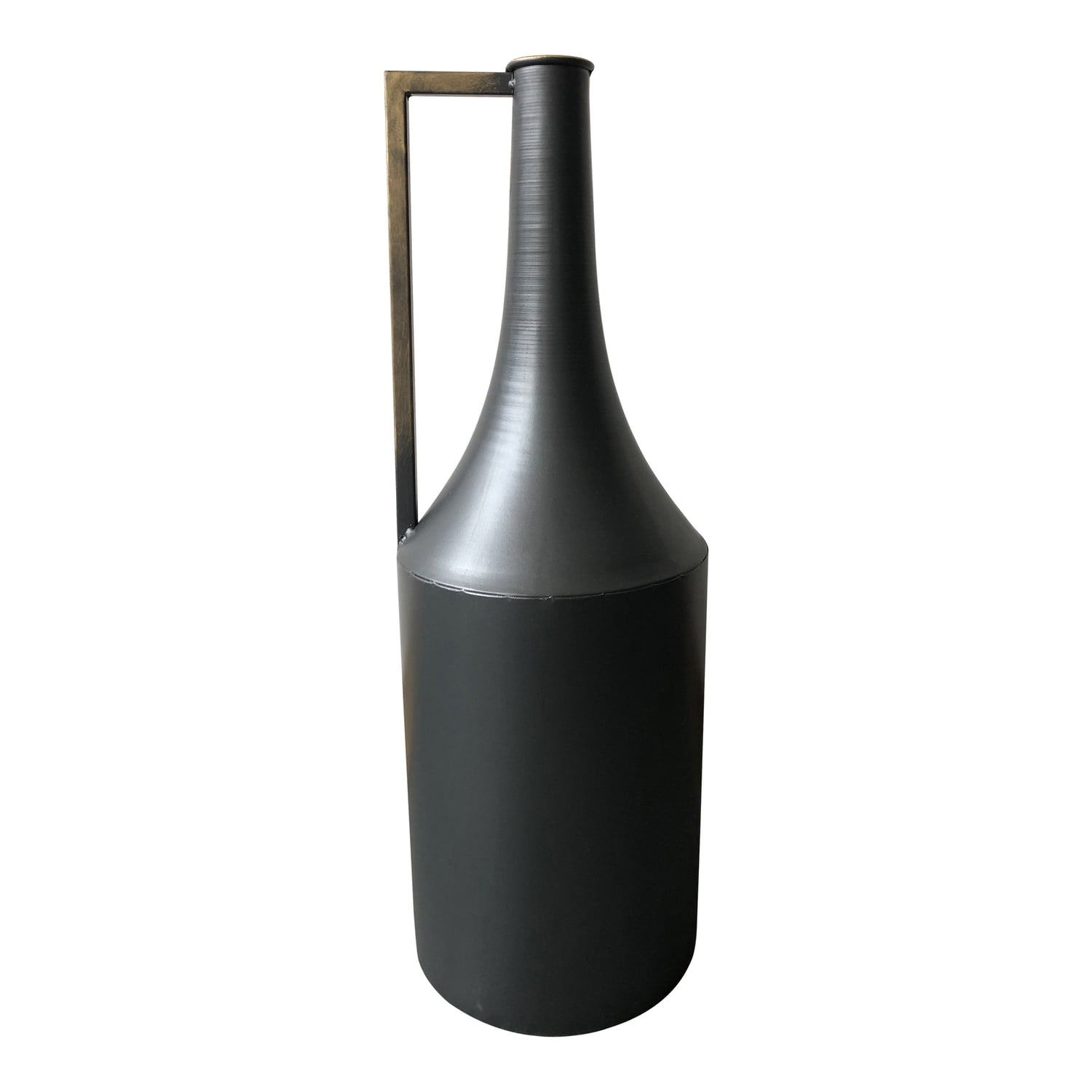 Tall Black Ceramic Table Vase with Brass Handle
