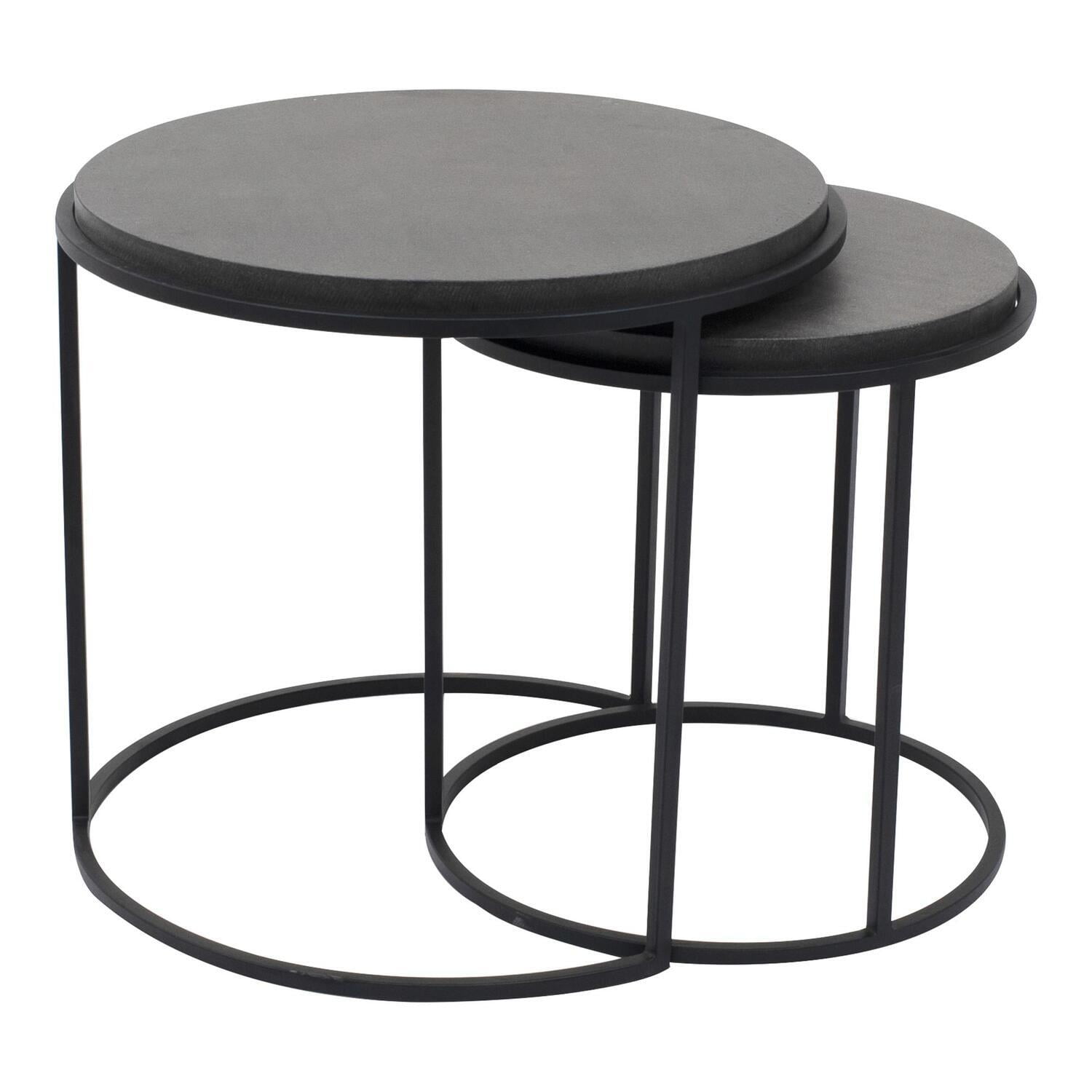 Contemporary Black Lava Stone & Iron Nesting Side Tables
