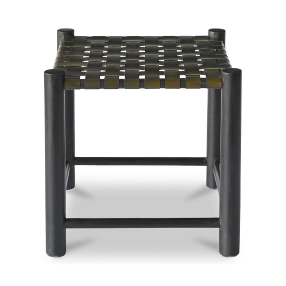 Moe's Home Collection Selby Stool Olive Leather Ottomans Stools & Benches