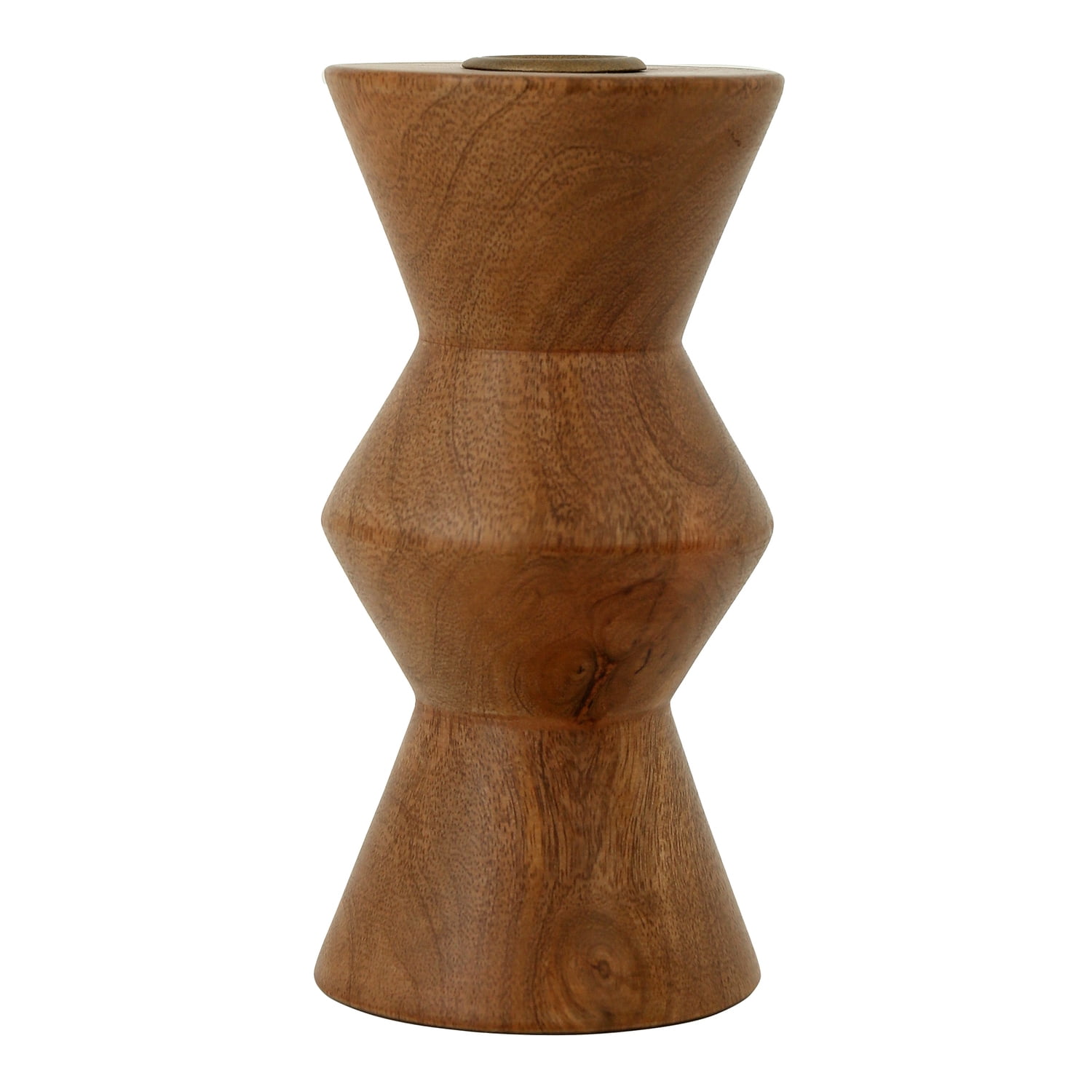 Small Brown Mango Wood Geometric Candle Holder