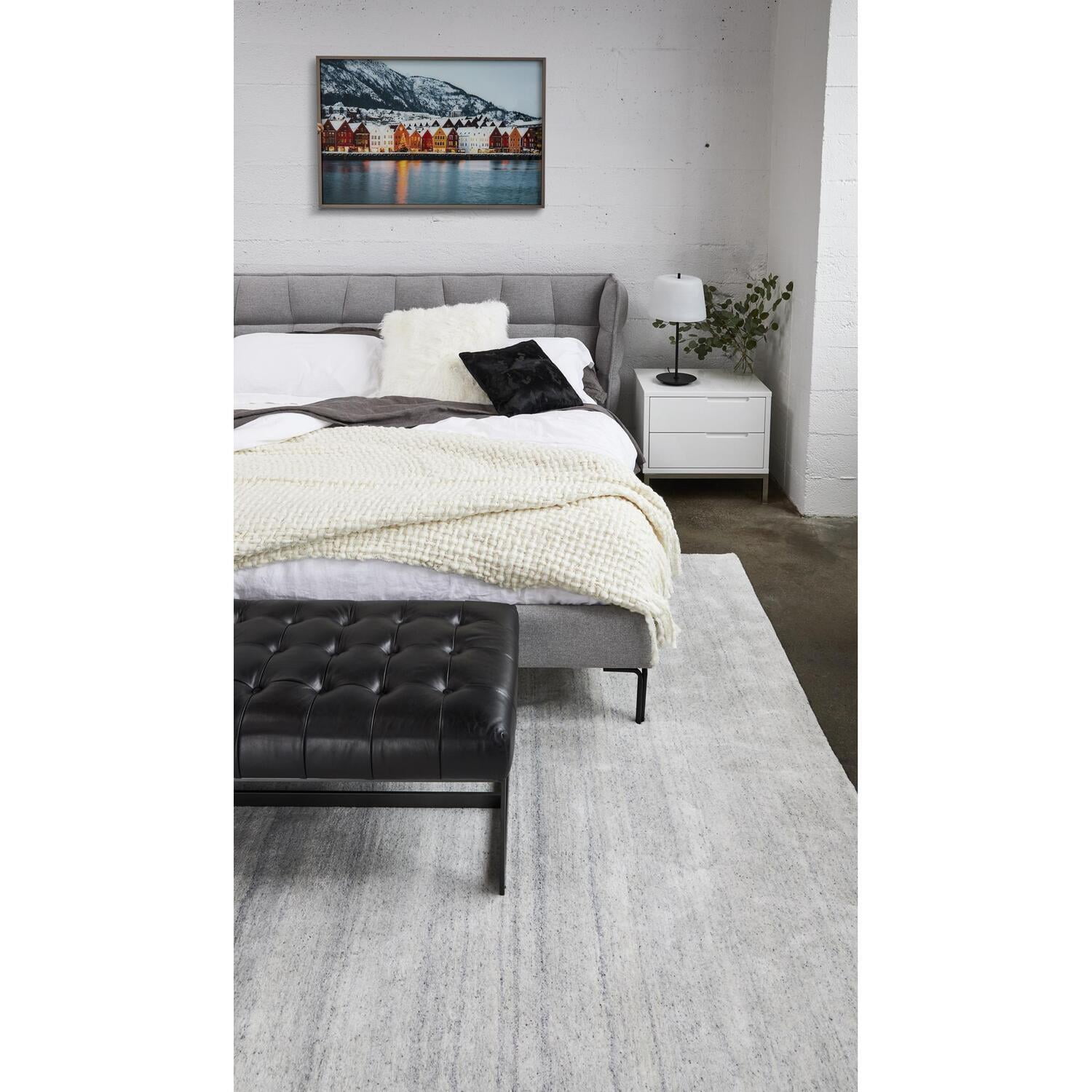 Wyatt 54'' Black Top-Grain Leather and Iron Bench