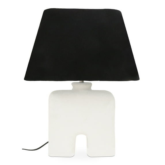 Moe's Home Collection Yara Eco-Mix/Mango Wood Table Lamp in White Cotton Shade