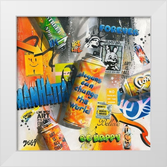 Moega 20x20 White Modern Wood Framed Museum Art Print Titled - CHANGE WORLD GRAFFITY