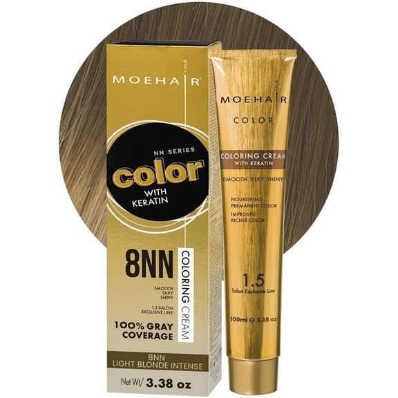 Moehair 8NN Permanent Hair Color (Light Blonde Intense) 3.38 oz | Gray Coverage | All Hair Types