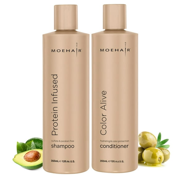 Moehair Combo Pack Of Protein Infused Shampoo (12 Fl Oz) and Color Alive Conditioner (12 Fl Oz) | Color Treated Dry And Damaged Hair Repair Treatment | Color Protecting Formula