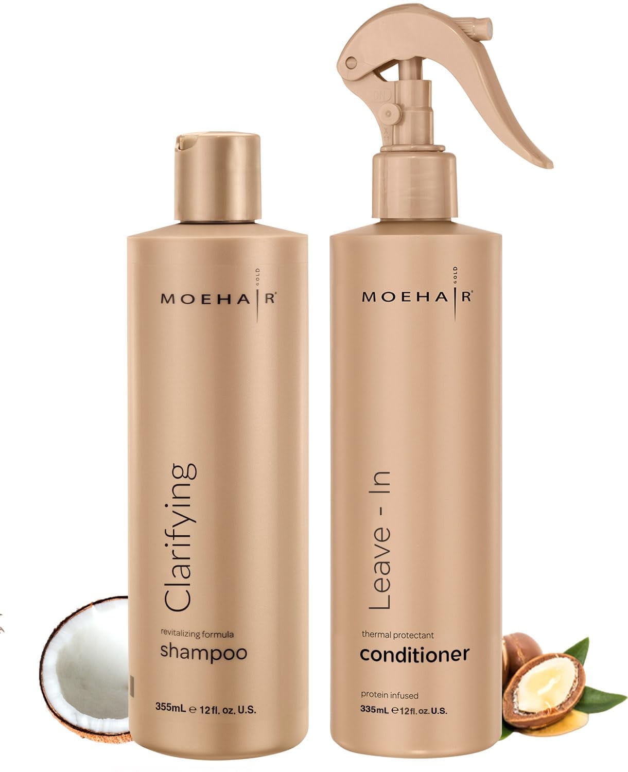 Moehair Combo of Clarifying Shampoo (12 Fl Oz) and Leave-in Conditioner Spray (12 Fl Oz) | Sulfate and Paraben-Free