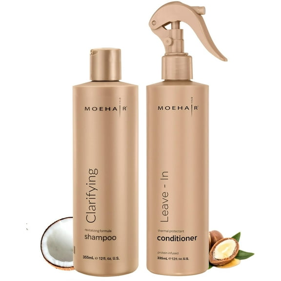 Moehair Combo of Clarifying Shampoo (12 Fl Oz) and Leave-in Conditioner Spray (12 Fl Oz) | Sulfate and Paraben-Free