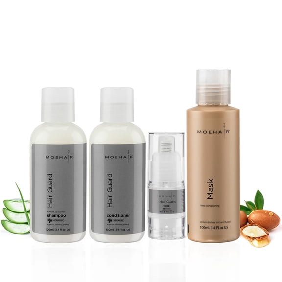 Moehair Hair Care Travel Kit | Hair Guard Shampoo, Conditioner, Hair Guard Tonic and Hair Mask | Made in USA