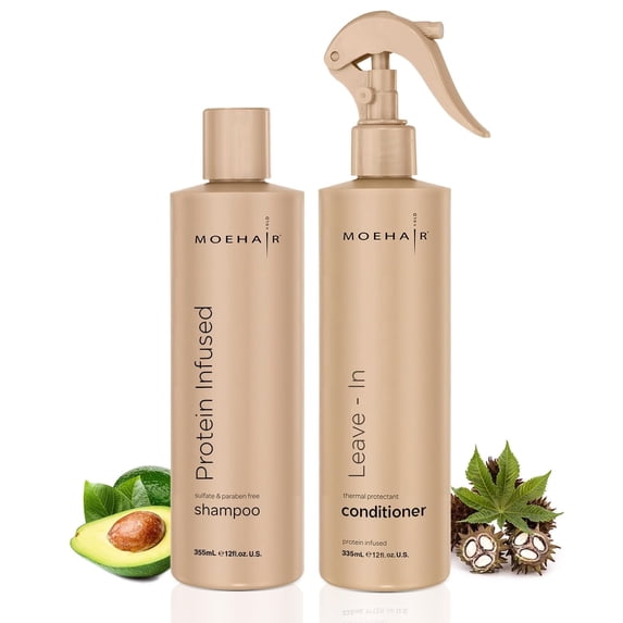 Moehair Protein Infused Shampoo and Leave-in Conditioner Combo (12 Fl Oz Each) | For All Hair Types | Regular Hair Care | Sulfate and Paraben-Free