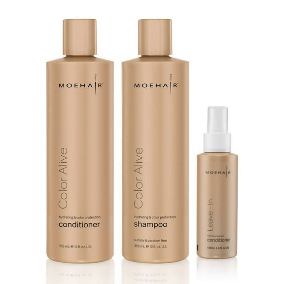 Moehair TRIO of Color alive shampoo 12 Fl Oz and conditioner 12 Fl Oz and Leave-in conditioner 3.4 Fl