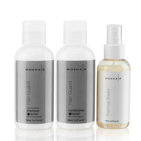 Moehair Trio Pack of Hair Guard shampoo (3.4FL), Hair Guard conditioner (3.4FL) and Thermal shield Spray (3.4FL) | Damaged and Dry Hair Heat Protectant Hair Care Set
