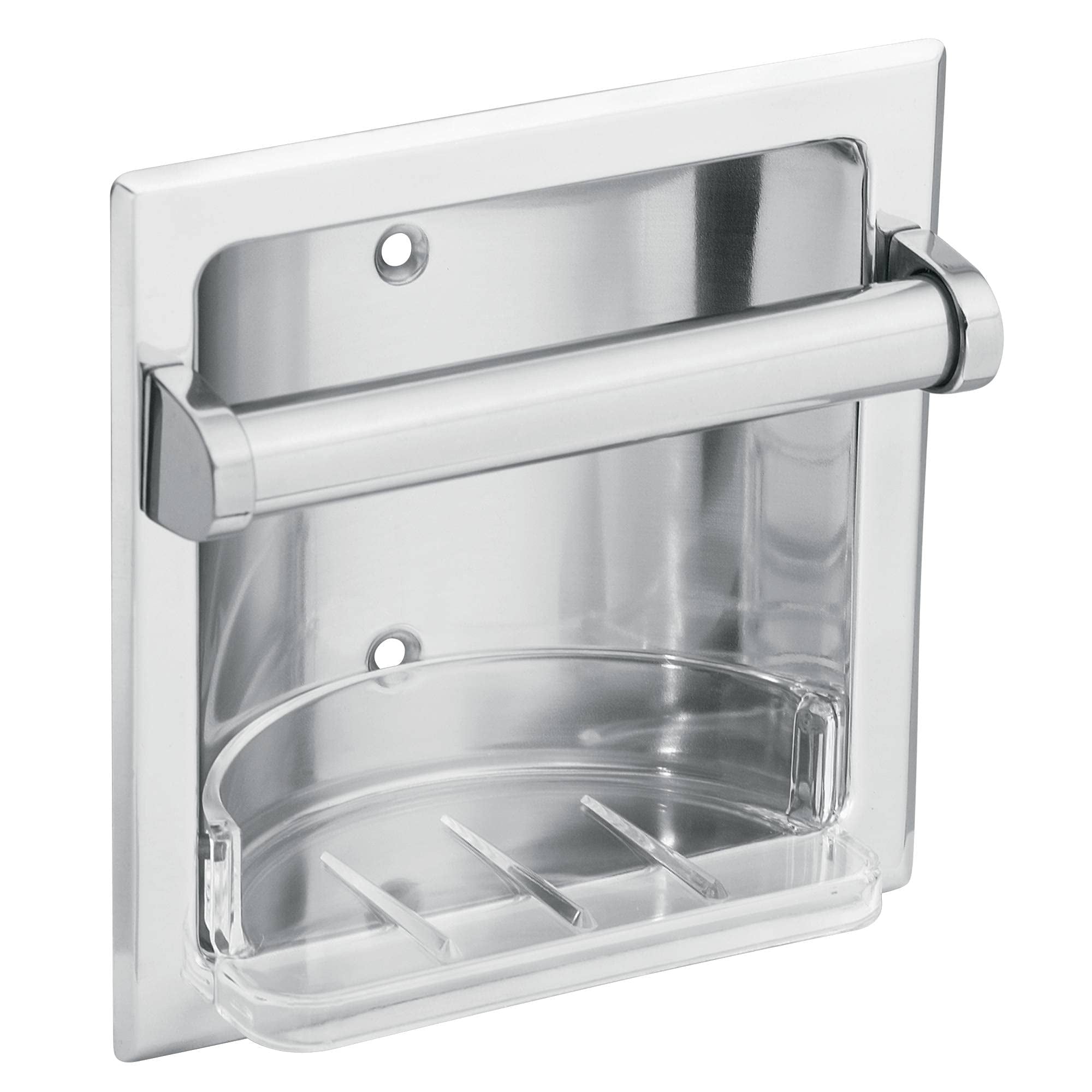 Chrome Recessed Stainless Steel Soap Holder with Grab Bar
