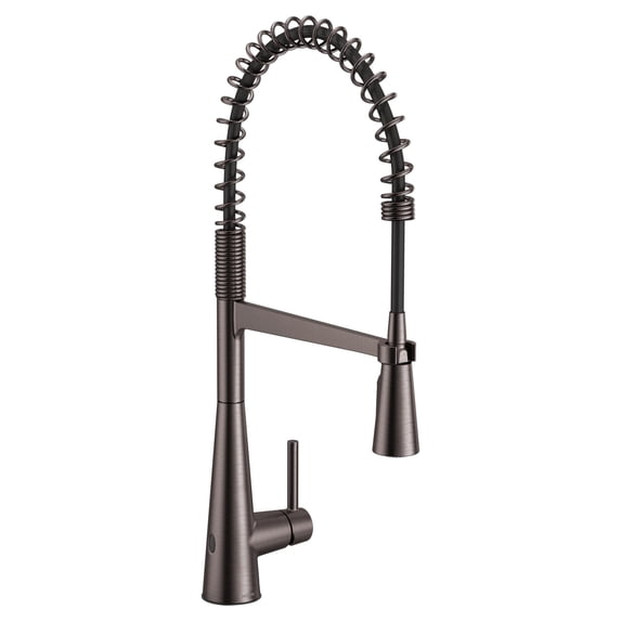 Moen Sleek Black Stainless One-Handle Touchless High Arc Pulldown Kitchen Faucet, Modern Spring Kitchen Sink Faucet with Pulldown Sprayer Head and Wave Motion Sensor, 5925EWBLS