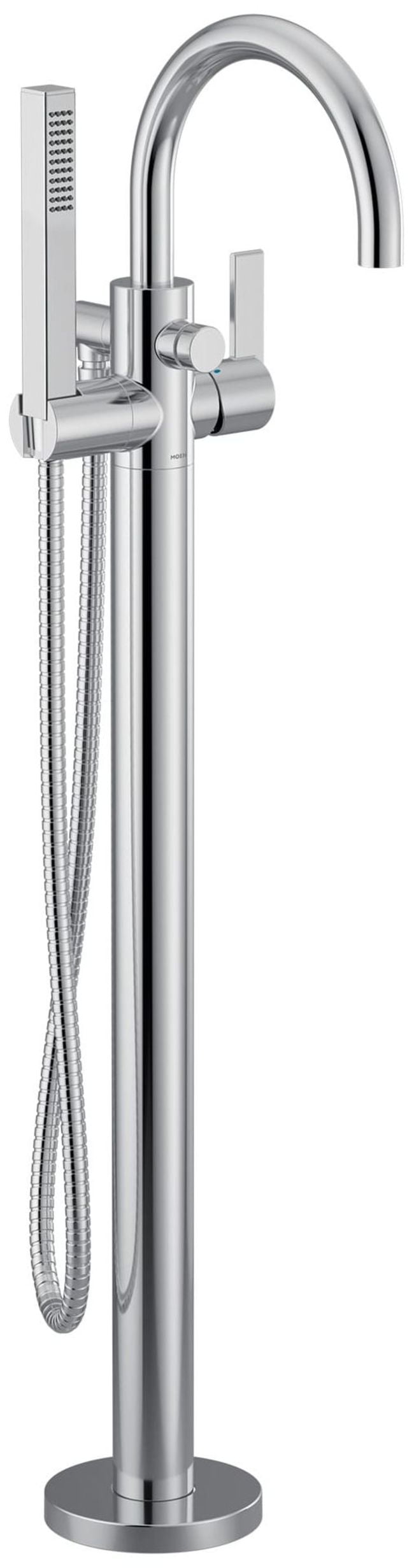 Chrome Modern Single Handle Floor Mounted Tub Filler with Handshower