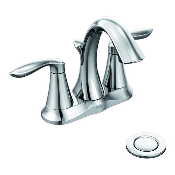 Moen Eva Chrome Two-Handle 4-Inch Centerset Bathroom Sink Faucet with Drain Assembly for 3-hole Installation Setups
