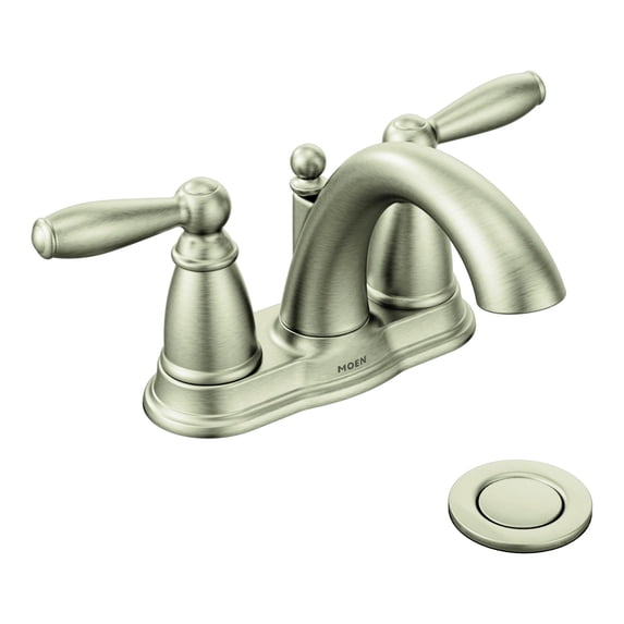 Moen Brantford Brushed Nickel Two-Handle Low-Arc Traditional Centerset Bathroom Faucet with Drain Assembly
