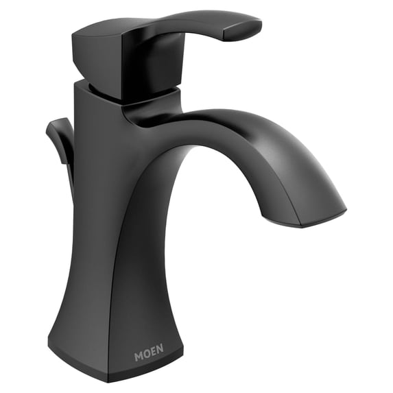 Moen 6903BL Voss One Handle Single Hole Bathroom Sink Faucet with Optional Deckplate, Matte Black