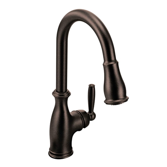 Moen Brantford Oil Rubbed Bronze Kitchen Faucet with Pulldown Sprayer Featuring Power Boost and Reflex Docking System, Traditional One-Handle Design, Easy Installation