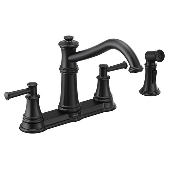 Moen 7255BL Belfield High-Arc 2-Handle Standard Kitchen Faucet with Side Sprayer in Matte Black