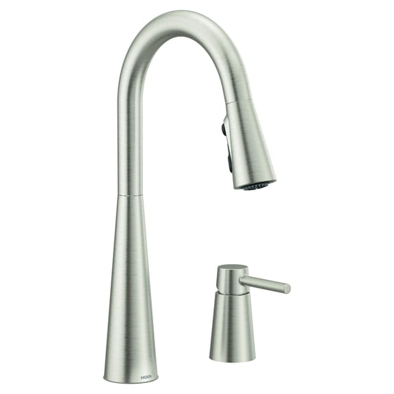 Moen Sleek Spot Resist Stainless One-Handle High Arc Kitchen Faucet with In-Deck Handle for 2-Hole Sink Setups