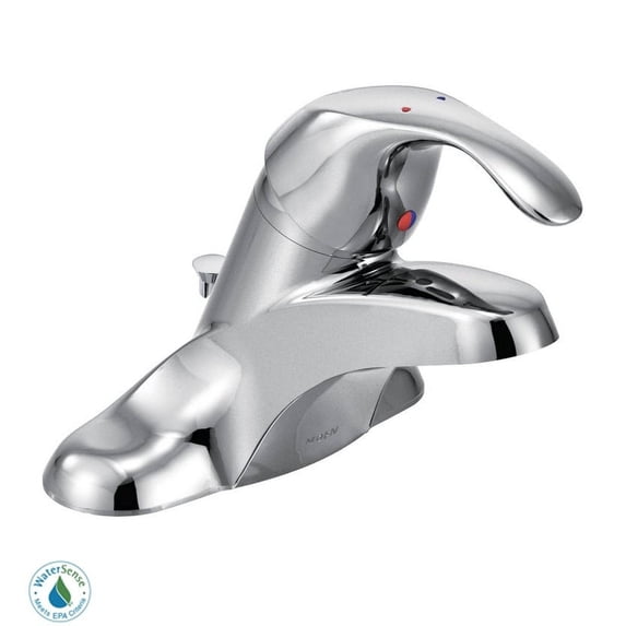 MOEN 4 in. Centerset 8434 Single Handle Low-Arc Bathroom Faucet in Chrome with Grid Strainer Waste