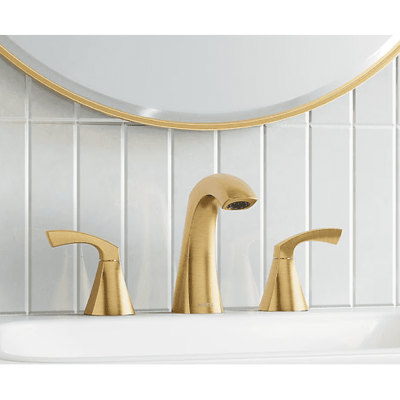Moen 84504BG Lindor Brushed Gold Widespread 2-Handle WaterSense Bathroom Sink Faucet with Drain