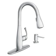 Moen Essie Chrome Single Handle Pull-Down Sprayer Kitchen Faucet with Soap Dispenser, Reflex and Power Clean Technology