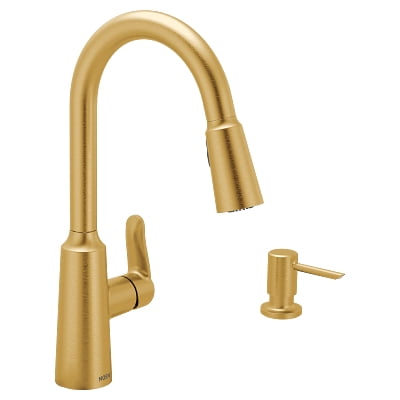 Moen 87028BG Edwyn High-Arc Pulldown Kitchen Faucet w Soap Brushed Gold