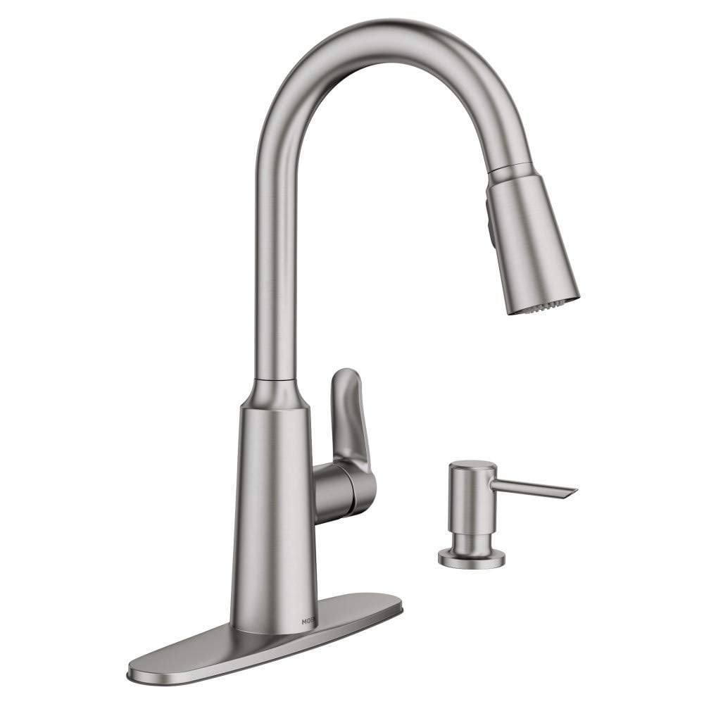Moen Stainless Steel Pull-Down Kitchen Faucet with Soap Dispenser