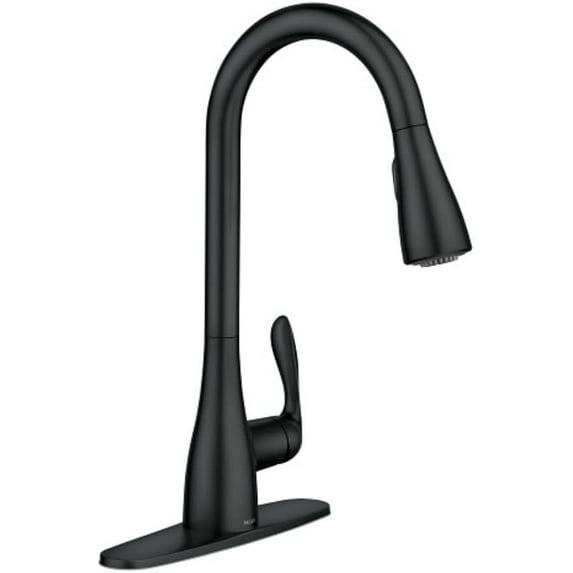 Moen 87912BL Georgene Matte Black Single Handle High-Arc Kitchen Faucet with Sprayer Function (Deck Plate Included)