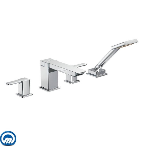 Moen 90 Degree Chrome Two-Handle Roman Tub Faucet Includes Hand Shower