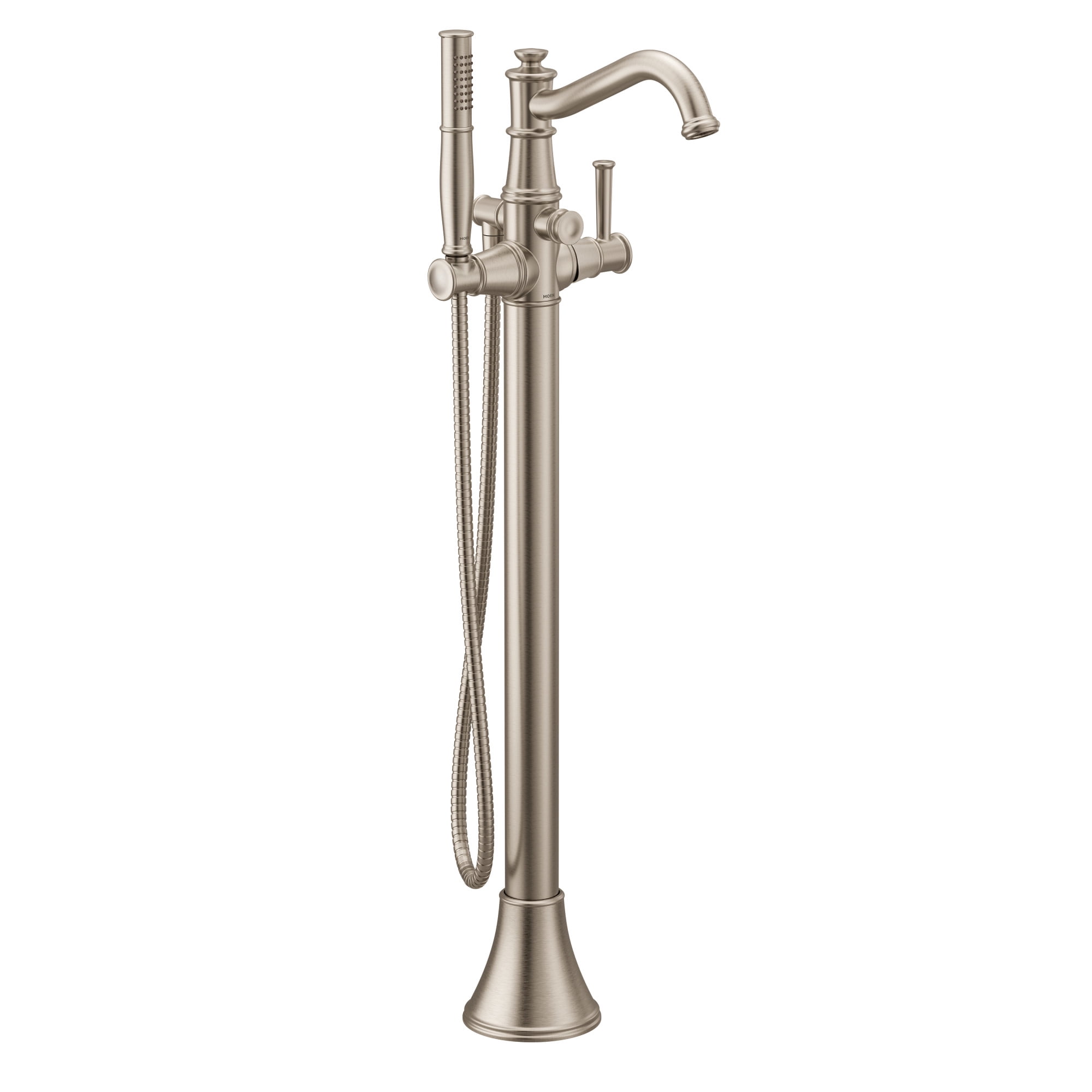 Elegant Brushed Nickel 40" Freestanding Tub Filler with Handshower