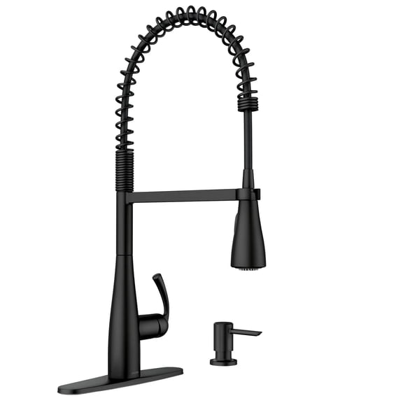Moen Essie Matte Black One-Handle High Arc Pre-Rinse Spring Pulldown Kitchen Faucet with Power Clean