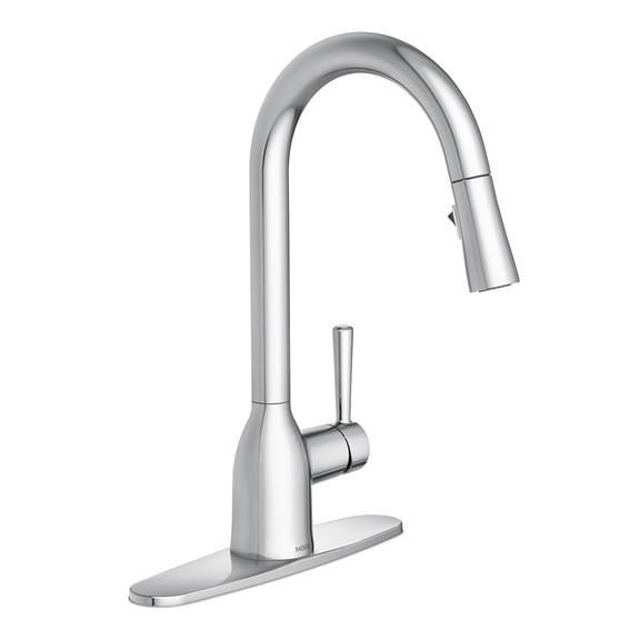 Moen Adler Chrome One-handle High Arc Kitchen Sink Faucet With Power Clean  Modern Pull Down Sprayer 87233