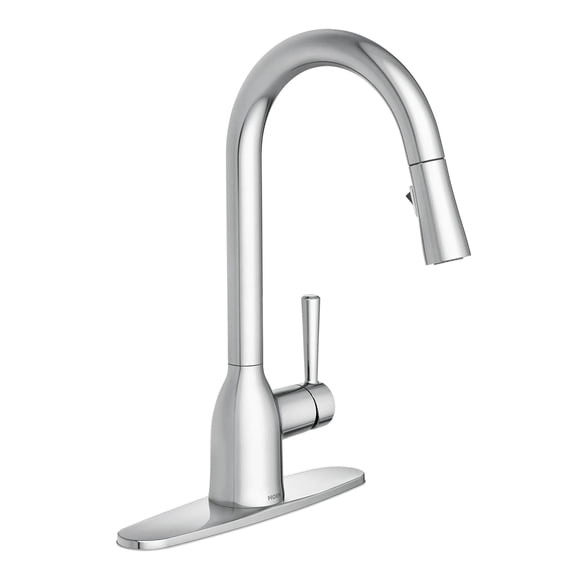 Moen Adler Chrome One-Handle High Arc Kitchen Sink Faucet with Power Clean, Modern Kitchen Faucet with Pull Down Sprayer