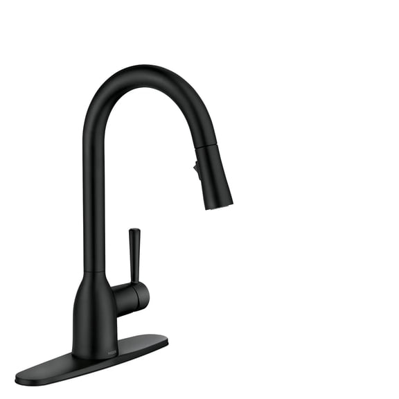 Moen Adler Matte Black One-Handle High Arc Modern Kitchen Sink Faucet with Power Clean and a Pull Down Sprayer