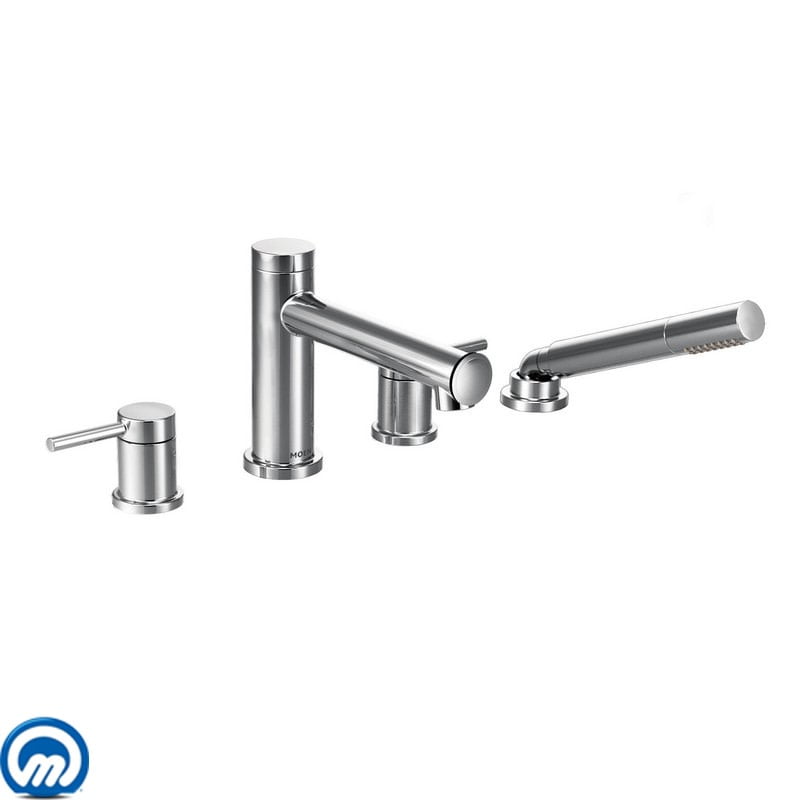 Elegant Gold Double Handle Deck Mounted Roman Tub Faucet with Handshower