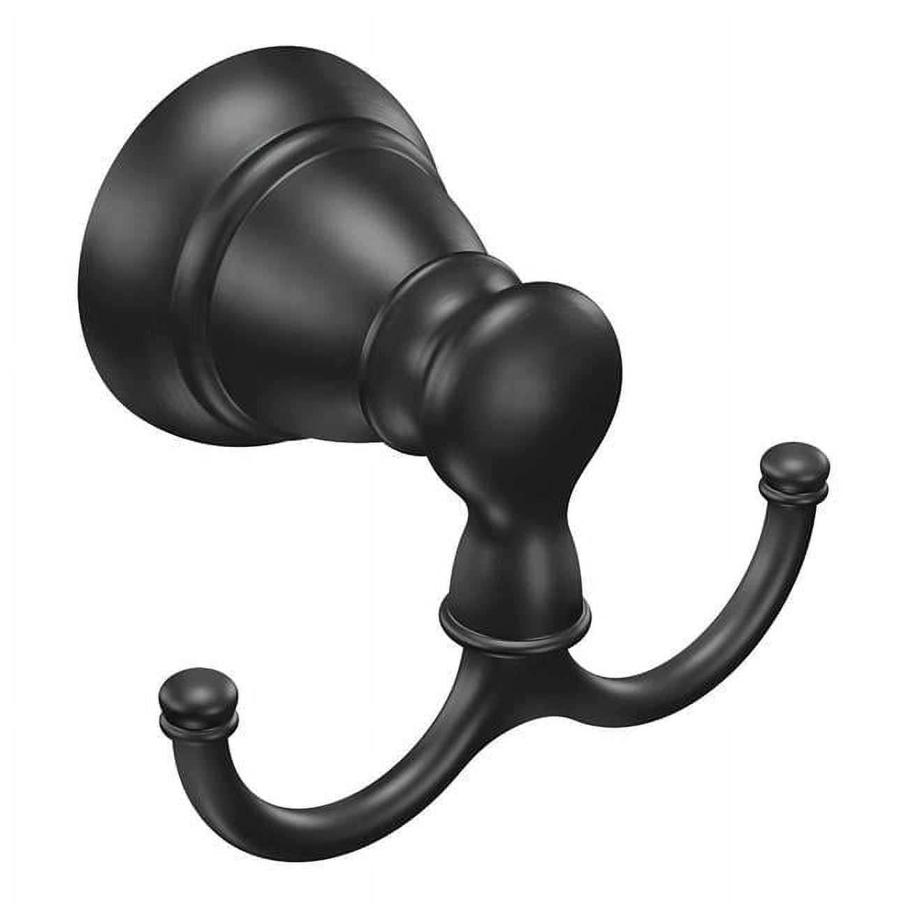 Matte Black Double Robe Hook with Round Bell Accents
