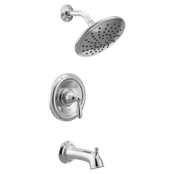 Moen Brantford Chrome Posi-Temp Tub and Shower Trim Kit with 8-Inch Eco-Performance Rainshower, Valve Required