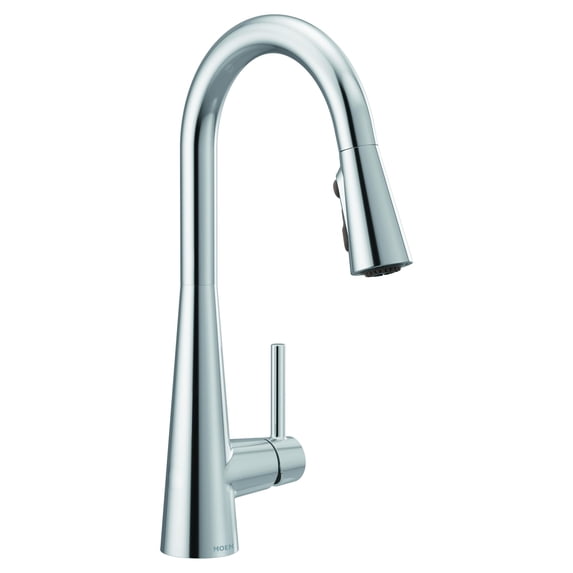 Moen Sleek Chrome Pulldown Kitchen Faucet Featuring Pull Down Sprayer with Power Boost, High Arc Modern Kitchen Faucet, One-Handle Easy Installation