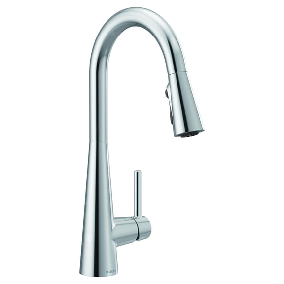 Moen Sleek Chrome Pulldown Kitchen Faucet Featuring Pull Down Sprayer with Power Boost, High Arc Modern Kitchen Faucet, One-Handle Easy Installation