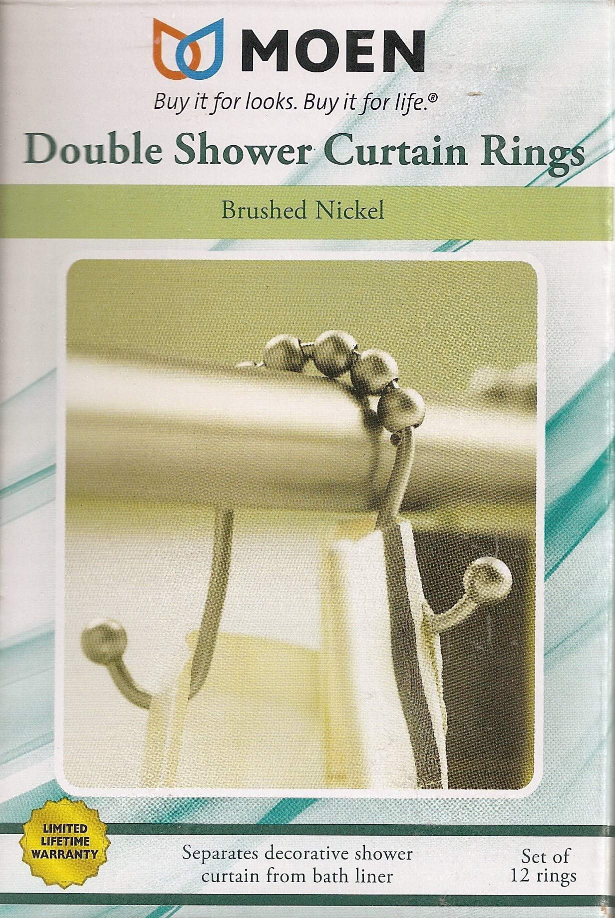 Moen Double Shower Curtain Hooks in Brushed Nickel (Set of 12)