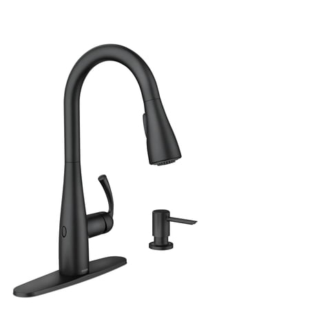 Moen Essie Matte Black MotionSense Wave One-Handle Touchless Kitchen Faucet with Pulldown Sprayer and Soap Dispenser