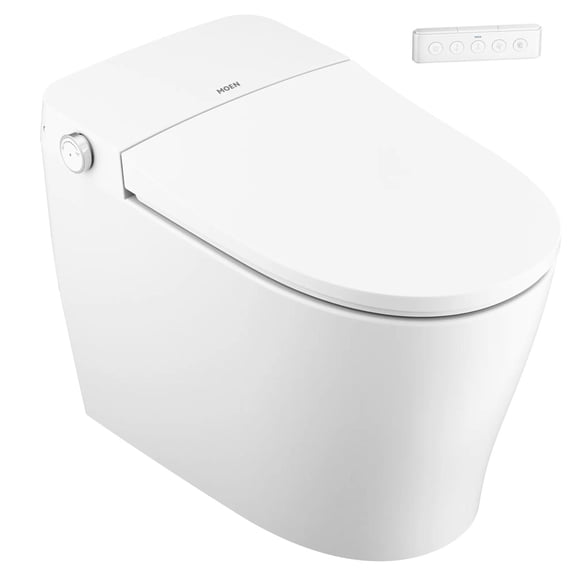 Moen 2 Series Smart Bidet Toilet, One Piece Elongated Tankless, Remote Auto Flush, Warm Air Dryer and Temperature Control, White Finish